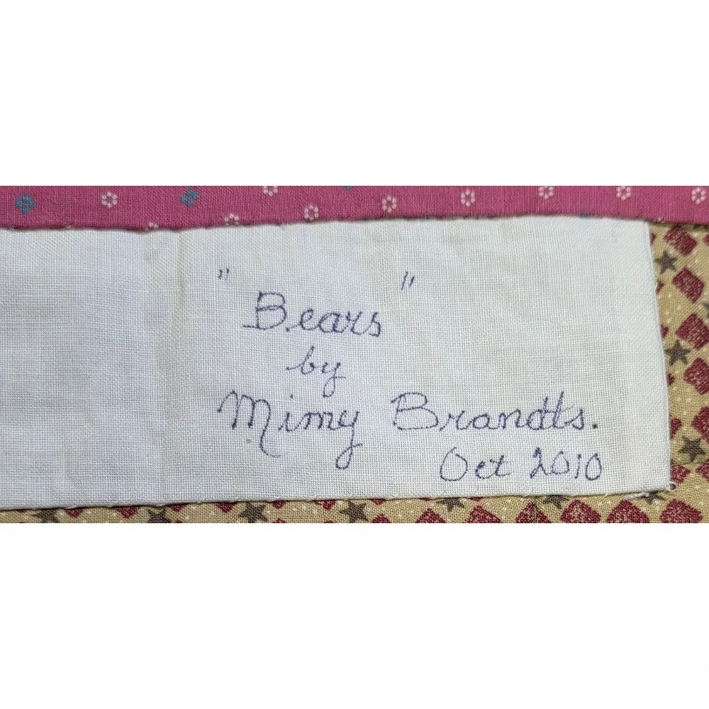 Handmade Teddy Bear Patchwork Quilt Wall Hanging Blue Teal Red Brown Nursery